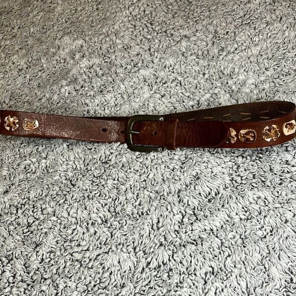 unknown Accessories - Beautiful Lg Solid Brass Western Leather Belt